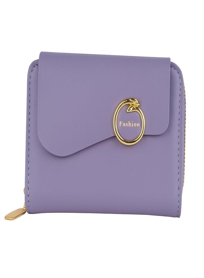 PRANIJ Small Leather Bifold Wallet for Women Fashion Compact Slim Credit Card Holder with Zipper Coin Pocket, Mini Clutch Purse for Girls (Pale Purple) - Image 1